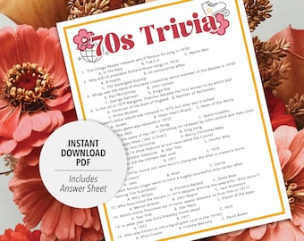 70er Jahre Wissenswertes | 1970er Jahre Quiz Spiel | Druckbares 70er Jahre Quiz | 70er Party Quiz Spiel | Druckbare Trivia | Jahrzehnte Trivia | 1970er Jahre Thema | Party