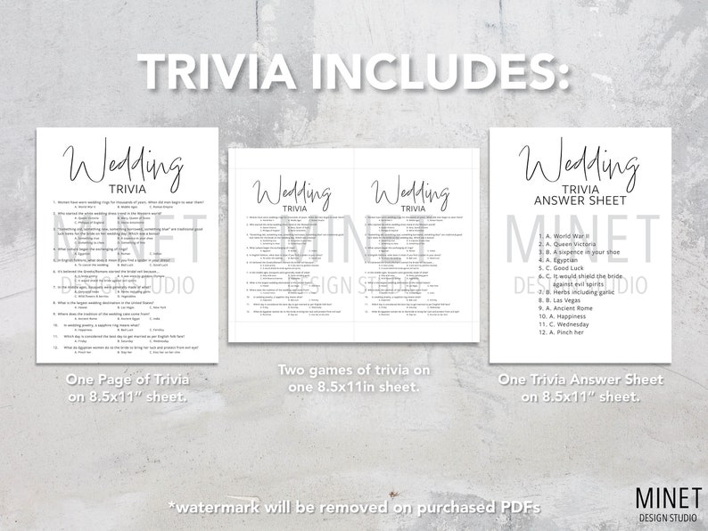 Wedding Trivia Quiz Game Printable Wedding Trivia Bridal Etsy