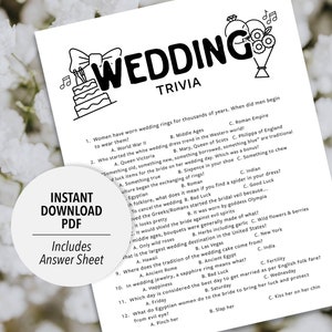 Wedding Trivia Quiz Game | Printable Wedding Trivia | Bridal Shower Game | Wedding Activity | Wedding Table Activity | Wedding Reception