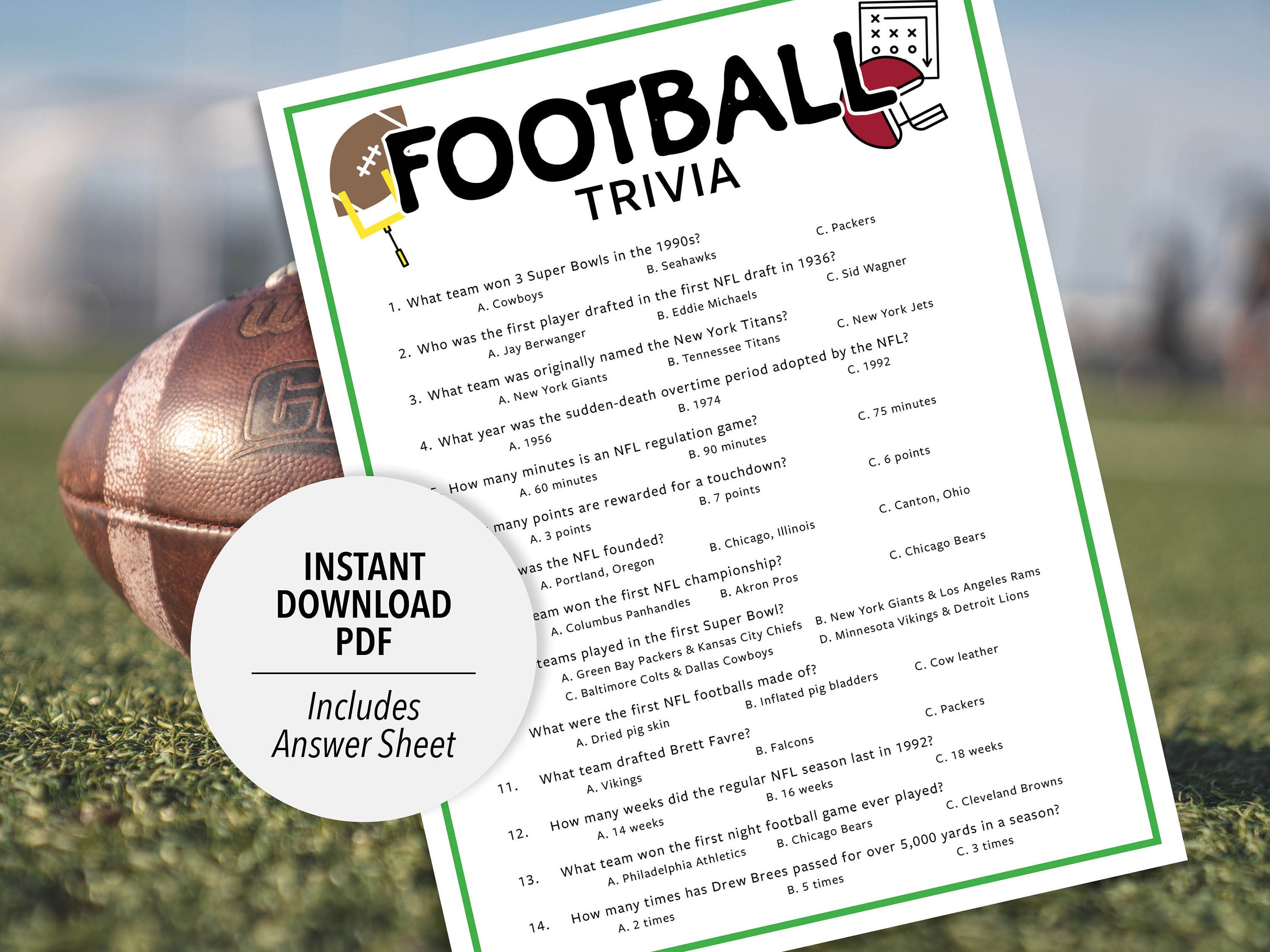 Football Trivia Printable Football Trivia Game Football Trivia Game