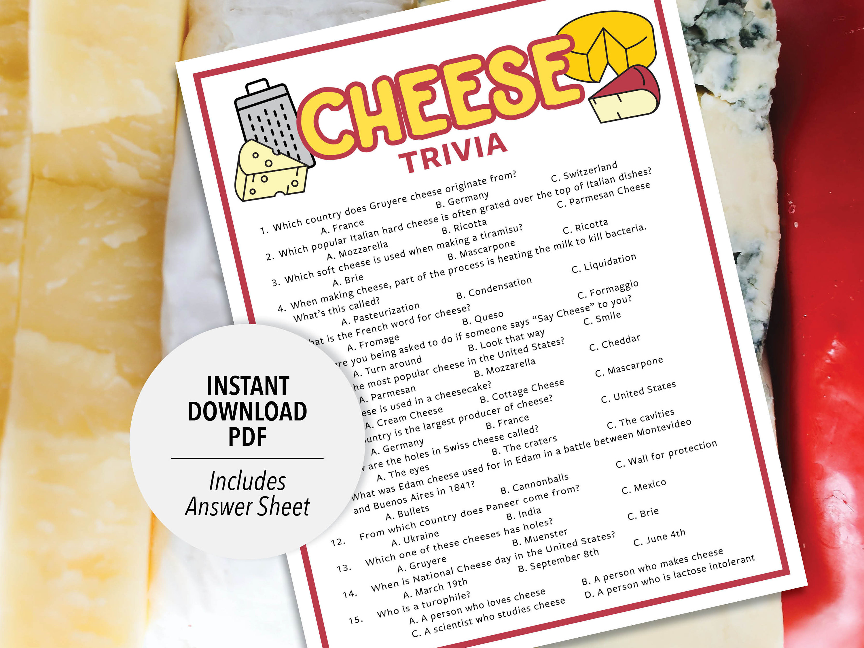 Cheese Trivia Cheese Trivia Game Printable Cheese Trivia Cheese Party