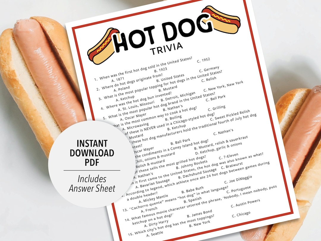 Hot Dog Riddle Hot Dog Trivia Game | Hot Dog Quiz (printable PDF Download) - Etsy