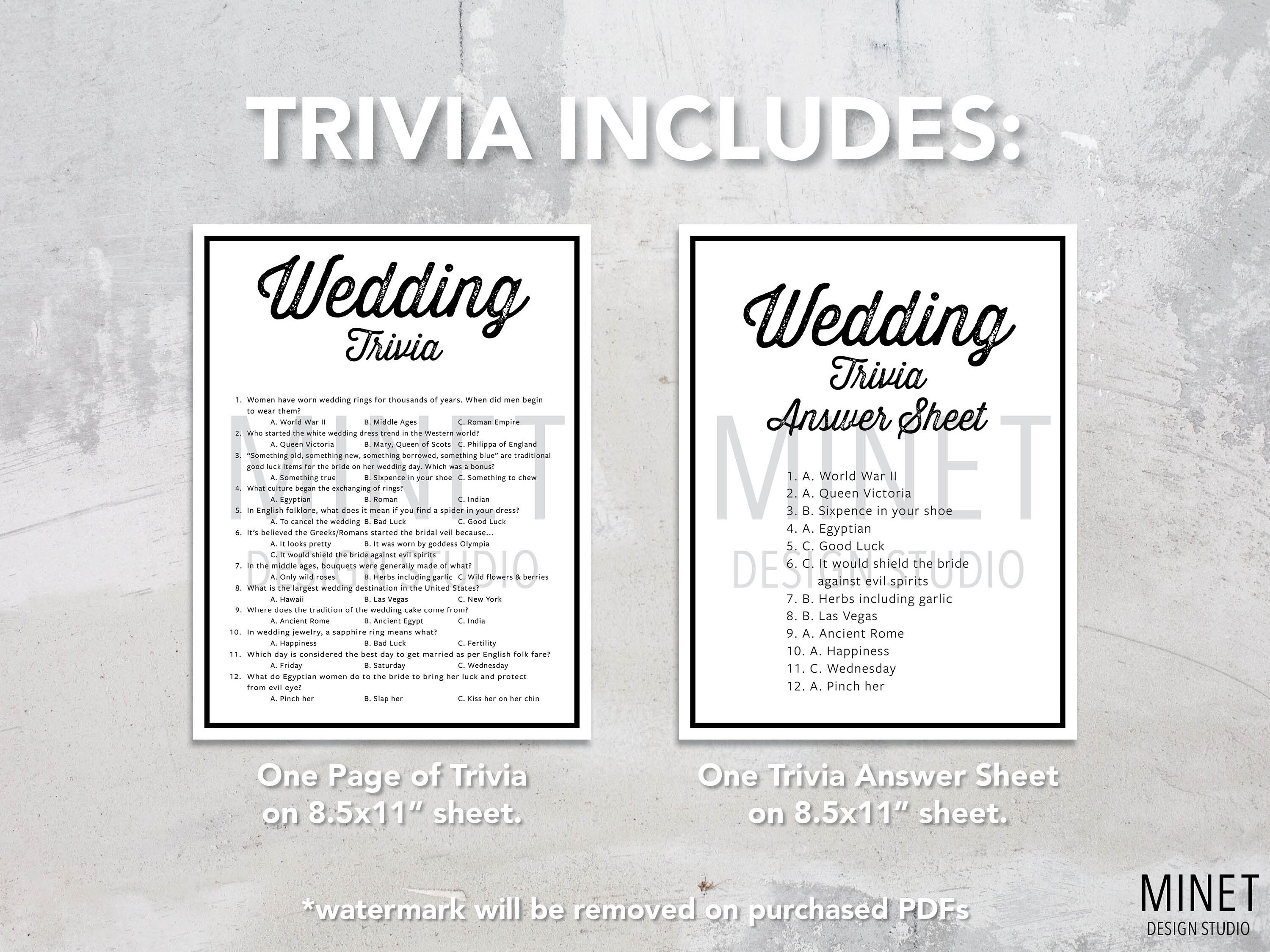 Wedding Trivia Quiz Game | Printable Wedding Trivia | Bridal Shower ...