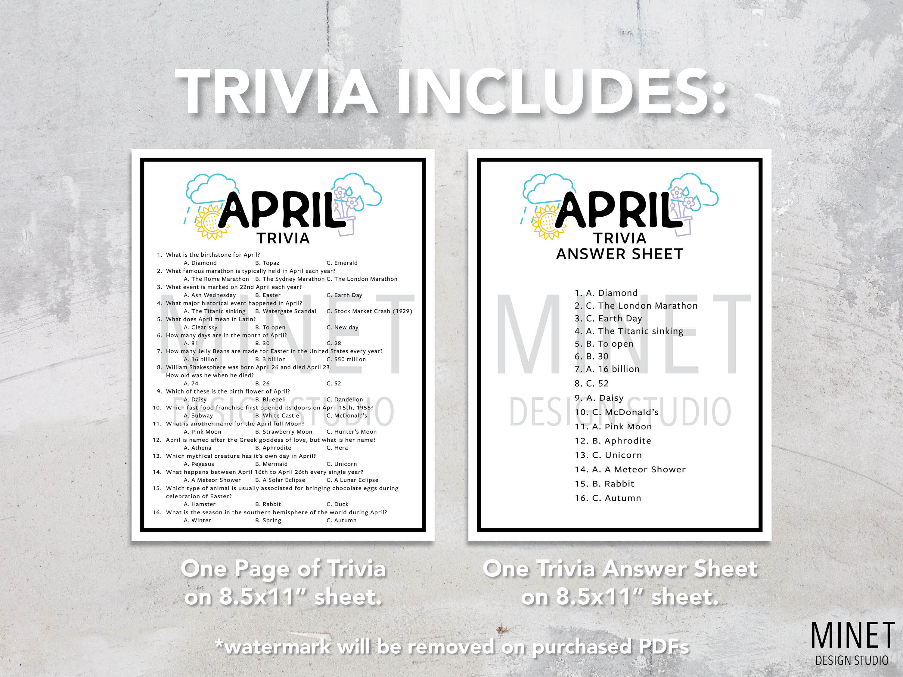 April Trivia April Trivia Game Printable April Trivia Month Trivia Game ...