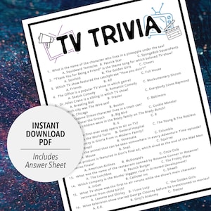 TV Trivia | TV Trivia Game | Printable Television Trivia | Television Party Trivia Game | Printable Trivia | TV Show Themed Trivia