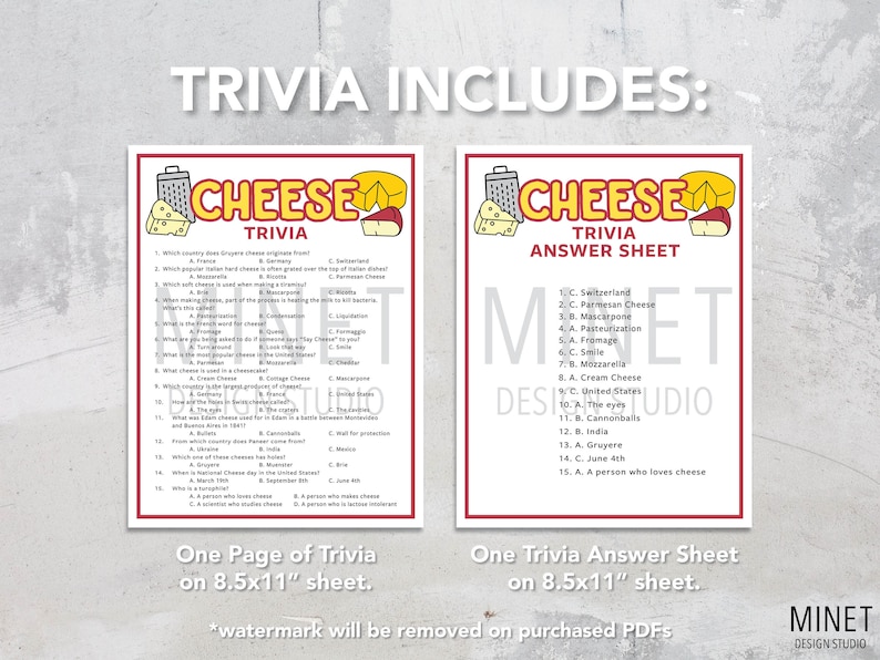 Cheese Trivia Cheese Trivia Game Printable Cheese Trivia Cheese Party