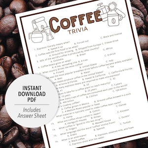 Kaffee-Trivia | Kaffee Quiz Spiel | Kaffee Trivia | Druckbare Trivia | Espresso Trivia | Kaffee Spiele | Kaffee Spiele zum Ausdrucken