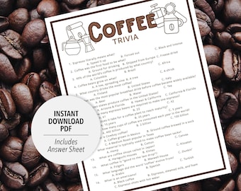 Coffee Trivia | Coffee Trivia Game | Printable Coffee Trivia | Printable Trivia | Espresso Trivia | Coffee Games | Coffee Games Printable