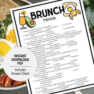 Brunch-Quiz | Brunch-Trivia-Spiel | Printable Brunch Quiz | Druckbare Trivia | Essen-Trivia | Kochen Trivia | Frühstück Themed | Mittagessen