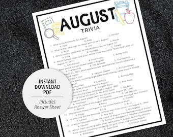 August Trivia Game | Month Quiz (Printable PDF Download)