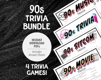 90s Trivia Game Bundle | 1990s Music, Movies, Sitcoms (Printable PDF Download)