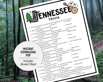 Tennessee Trivia Game | USA State Quiz (Printable PDF Download)