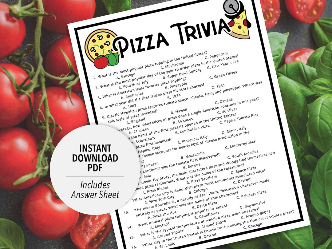 Pizza Trivia Pizza Trivia Game Printable Pizza Trivia Pizza Party