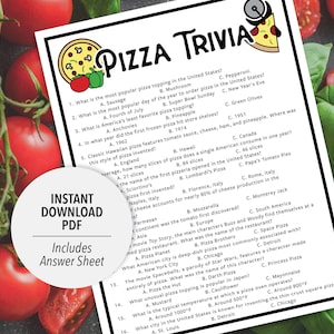 Pizza Trivia | Trivia-spel pizza | Afdrukbare pizzatrivia | Triviaspel Pizzafeest | Afdrukbare trivia | Eten Trivia | Trivia met voedselthema