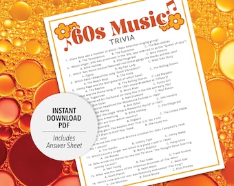 1960s Music Trivia Game | 60s Music Quiz (Printable PDF Download)