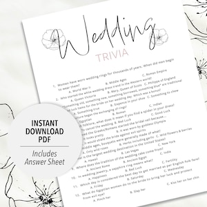 Wedding Trivia Quiz Game | Printable Wedding Trivia | Bridal Shower Game | Wedding Activity | Floral Wedding Reception Game | Bridal Trivia