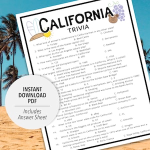 California Trivia | California Trivia Game | Printable California Trivia | State Trivia Game | Printable Trivia | USA State Trivia | Country