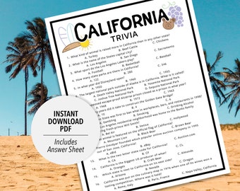 California Trivia | California Trivia Game | Printable California Trivia | State Trivia Game | Printable Trivia | USA State Trivia | Country