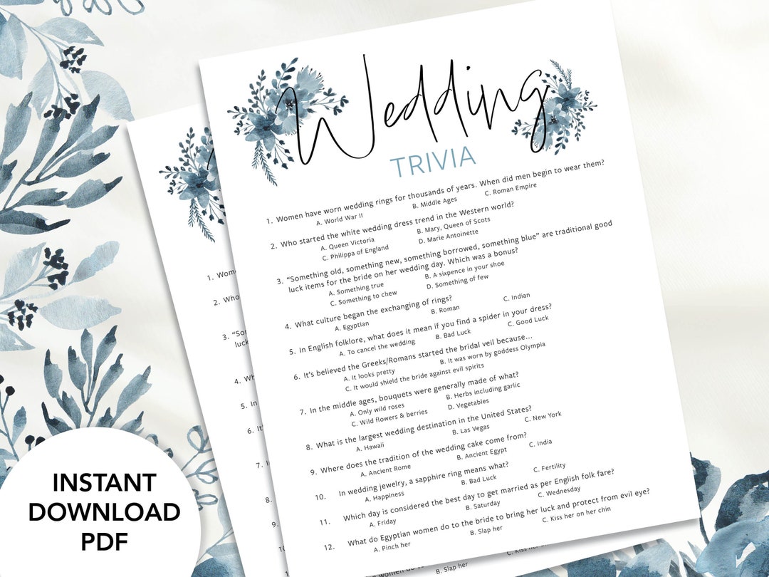 Wedding Trivia Quiz Printable Wedding Trivia Quiz Game Etsy