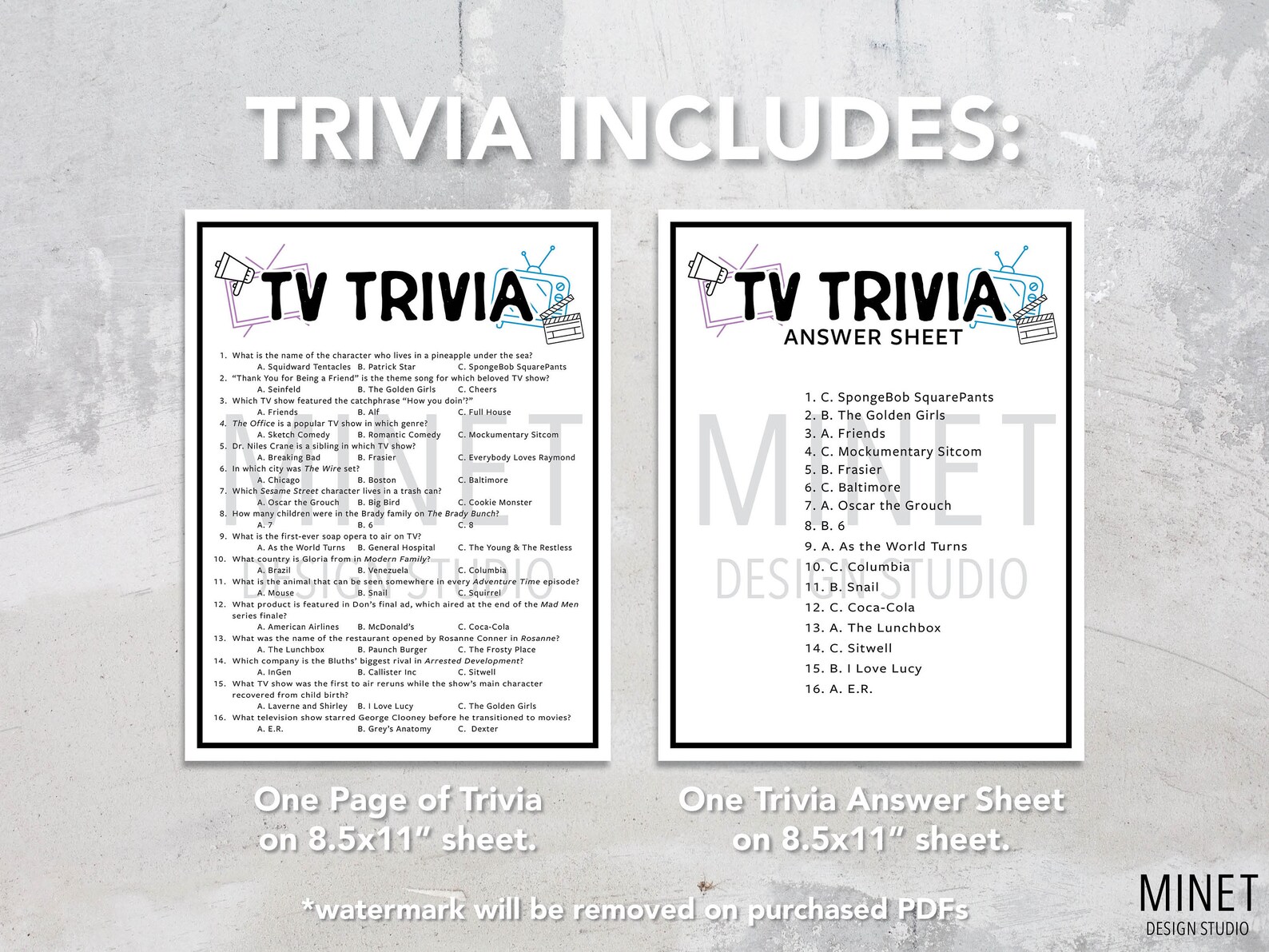 TV Trivia TV Trivia Game Printable Television Trivia Television Party Trivia Game Printable