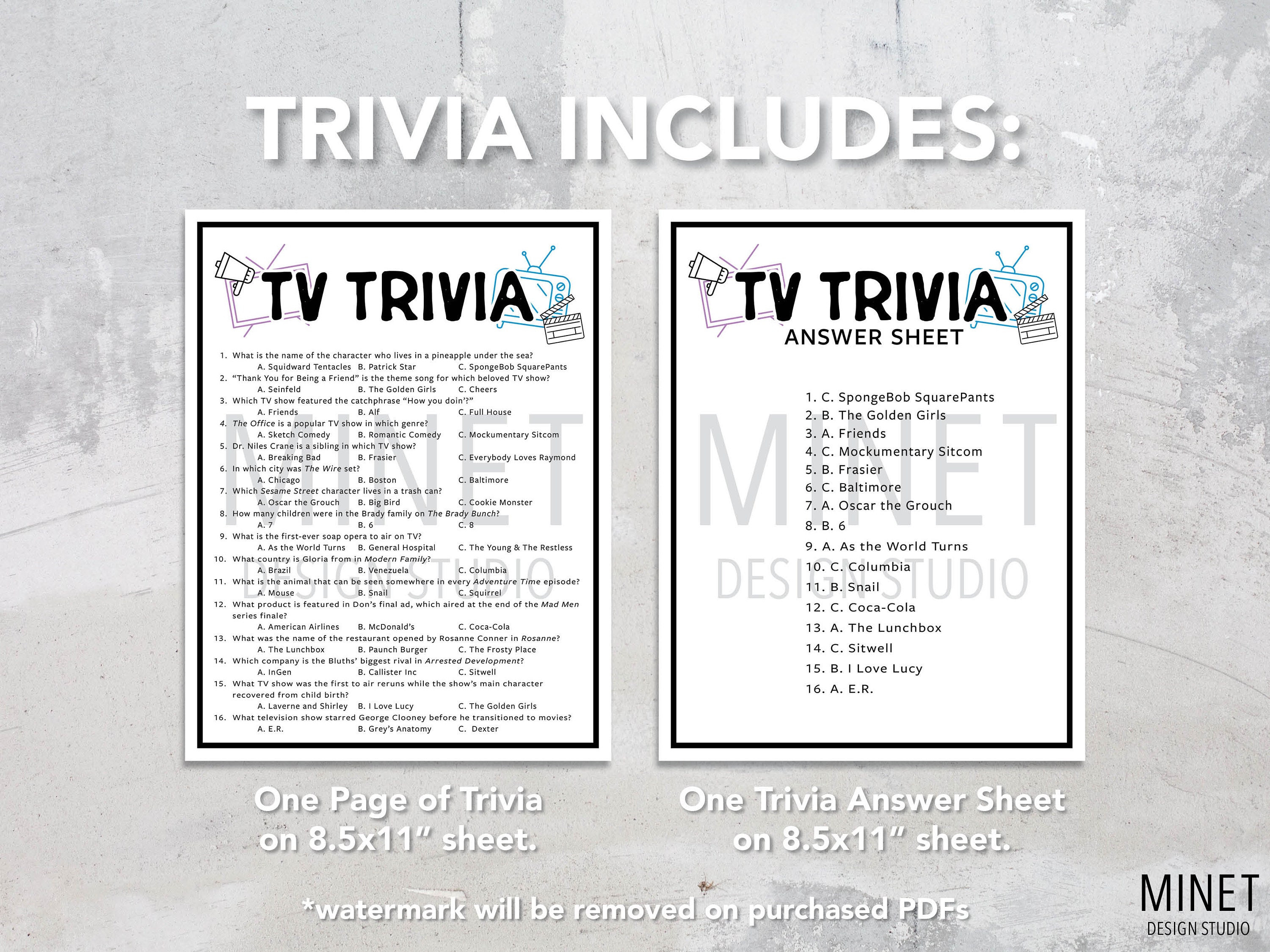 TV Trivia TV Trivia Game Printable Television Trivia Television Party