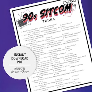 90er Jahre TV Sitcom Trivia | 90er Jahre Quiz Spiel | Printable Sitcom Trivia | 1990er Jahre Party Quiz Spiel | Druckbare Trivia | Jahrzehnte Trivia