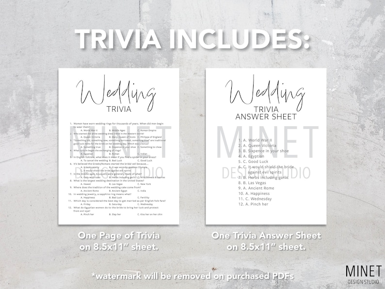 Wedding Trivia Quiz Game Printable Wedding Trivia Bridal Shower Game Wedding Activity Printable Wedding Reception Bridal Trivia image 2