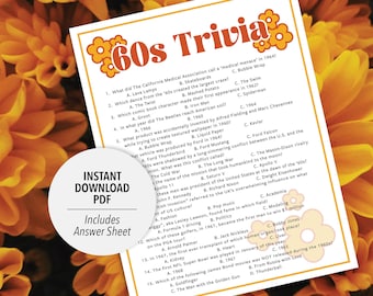 60er Jahre Wissenswertes | 1960er Jahre Quiz-Spiel | Druckbares 60er Jahre Quiz | 60er Jahre Party Quiz-Spiel | Druckbare Trivia | Jahrzehnte Trivia | 1960er Jahre Thema | Party