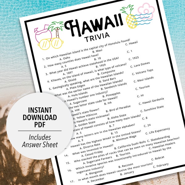 Hawaii Trivia | Hawaii Trivia Game | Printable Hawaii State Trivia | State Trivia Game | Printable Trivia | State Trivia | US States | USA