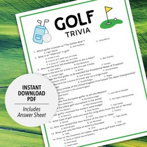 Golf Trivia | Printable Golf Trivia Game | Golf Trivia Game | Sports Trivia | Party Trivia | Group Trivia | Sports Theme | Printable Trivia