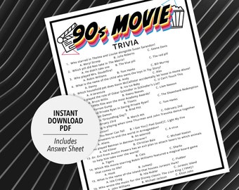 90s Movie Trivia Game | 1990s Movie Quiz (Printable PDF Download)