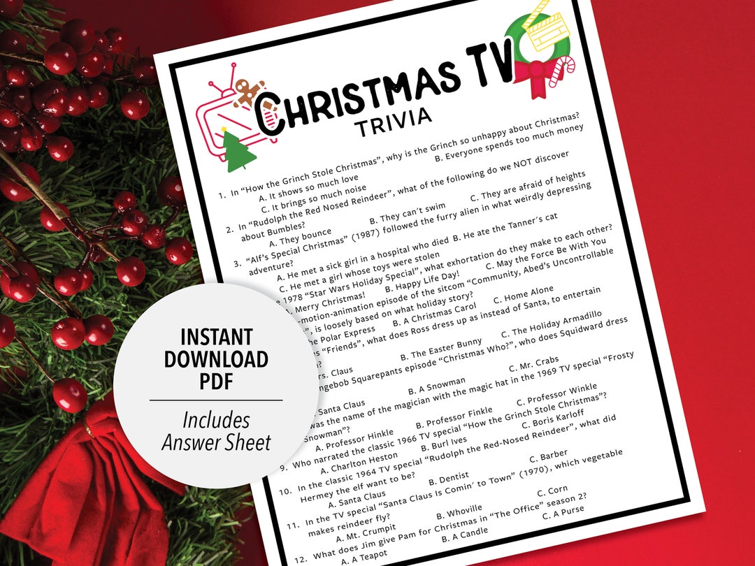 Christmas TV Trivia Game Christmas TV Show Printable Trivia Holiday