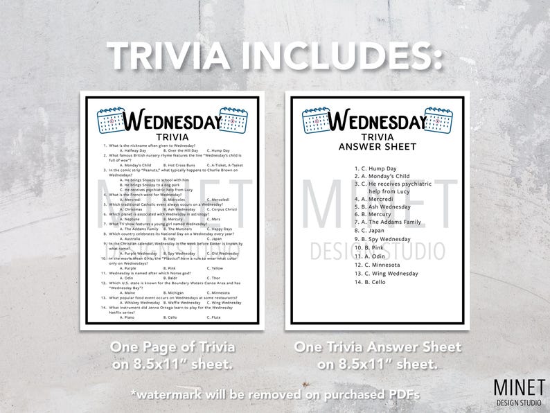 Wednesday Trivia Game | Days of the Week Trivia (printable PDF Download ...
