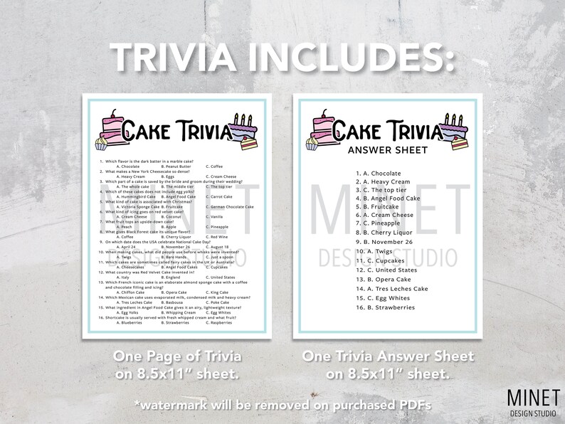 Cake Trivia Cake Trivia Game Printable Cake Trivia Printable Trivia Dessert Trivia Food Trivia