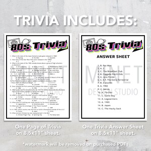 80s Trivia | Printable 80s Trivia | 80's Party Trivia Game | Printable ...