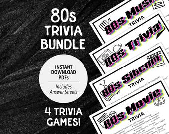 80s Trivia Game Bundle | 1980s Music, Movies, Sitcoms (Printable PDF Download)