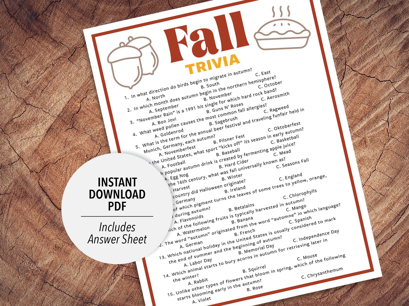 Fall Trivia Game | Fall Quiz (printable PDF Download) - Etsy