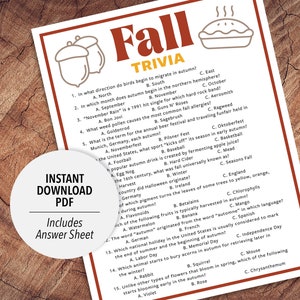 Fall Trivia | Fall Trivia Game | Printable Fall Trivia | Party Trivia Game | Printable Trivia | Holiday Trivia | Autumn Trivia | Fall Theme