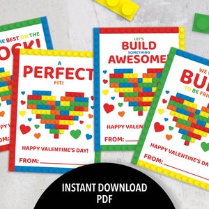 Building Block Valentine's Day Card | Printable Valentine's Day Bricks Card | Valentines Building Block Card | Valentines for Kids Classroom