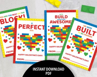 Building Block Valentine&#39;s Day Card | Printable Valentine&#39;s Day Bricks Card | Valentines Building Block Card | Valentines for Kids Classroom