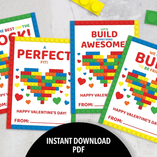 Building Block Valentine's Day Card | Printable Valentine's Day Bricks Card | Valentines Building Block Card | Valentines for Kids Classroom