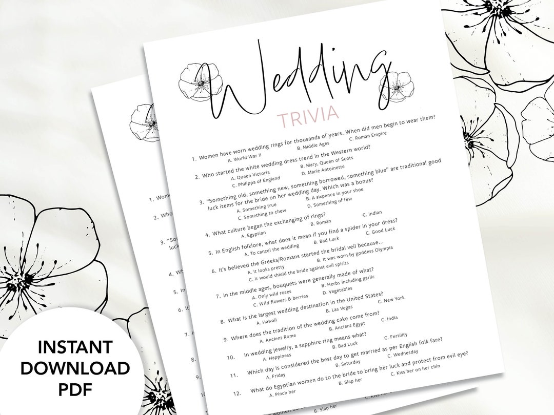 Wedding Trivia Quiz Game Printable Wedding Trivia Bridal Etsy UK