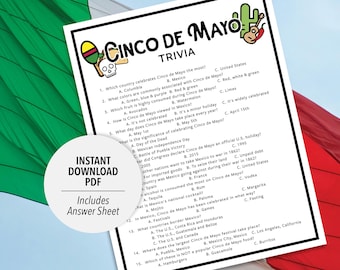 Cinco de Mayo Trivia Game | Cinco de Mayo Quiz (Printable PDF Download)