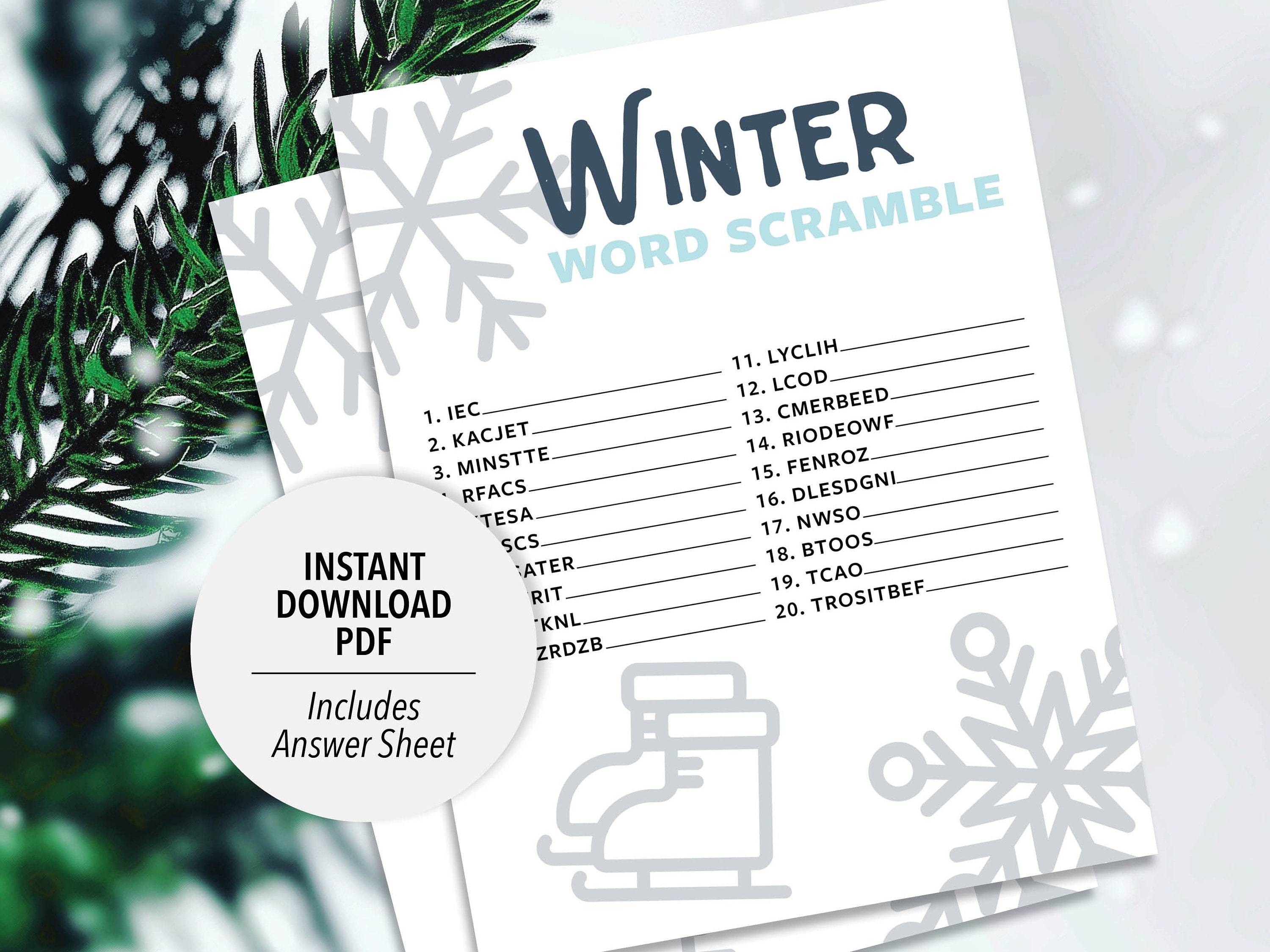Winter Word Scramble Winter Printable Activity Game Word Scramble for