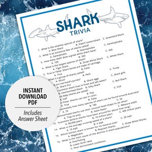 Shark Trivia | Shark Trivia Game | Printable Shark Trivia | Printable Trivia | Sea Trivia | Ocean | Fish Trivia | Animal Games Printable