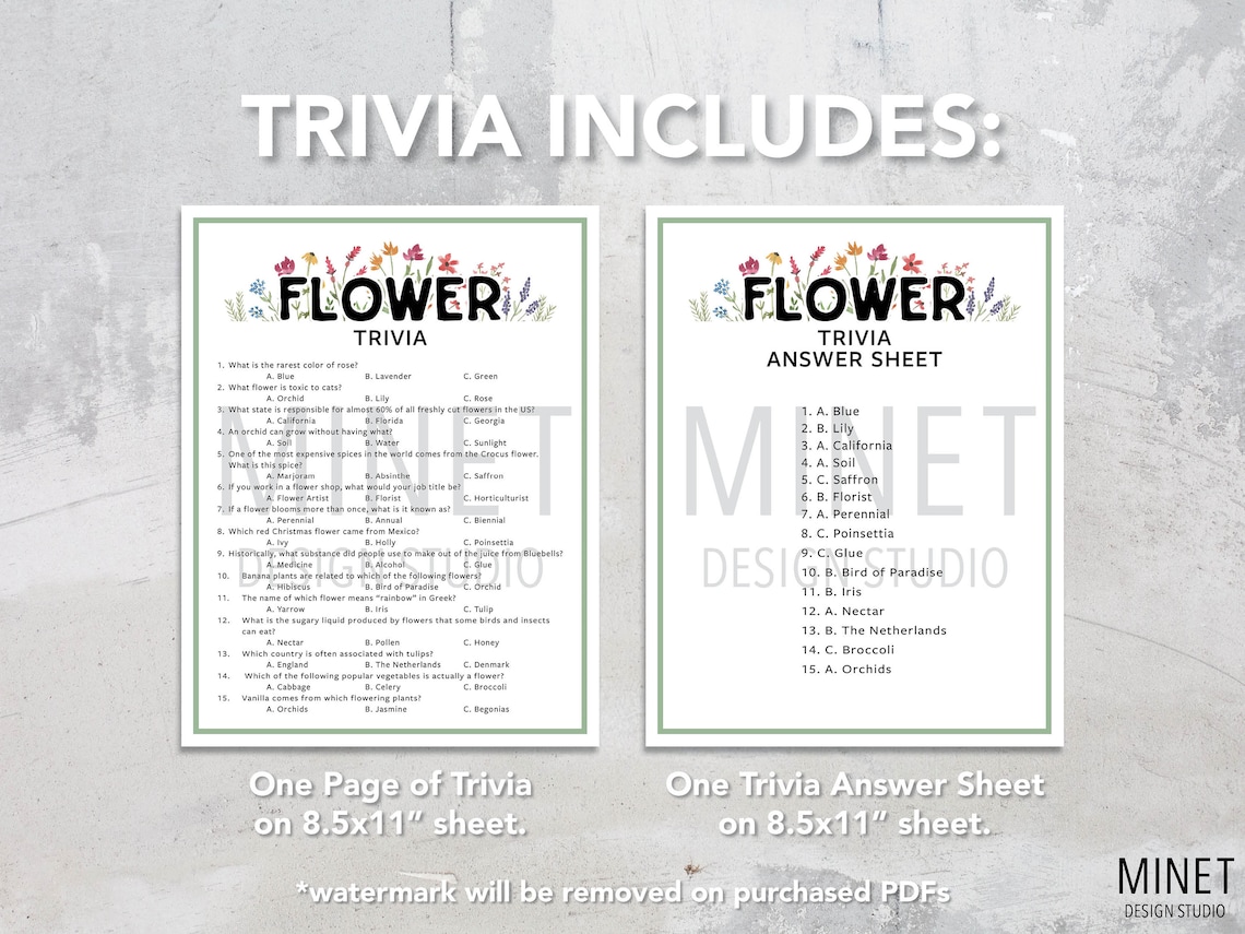 Flower Trivia Game | Flower Quiz (printable PDF Download) - Etsy