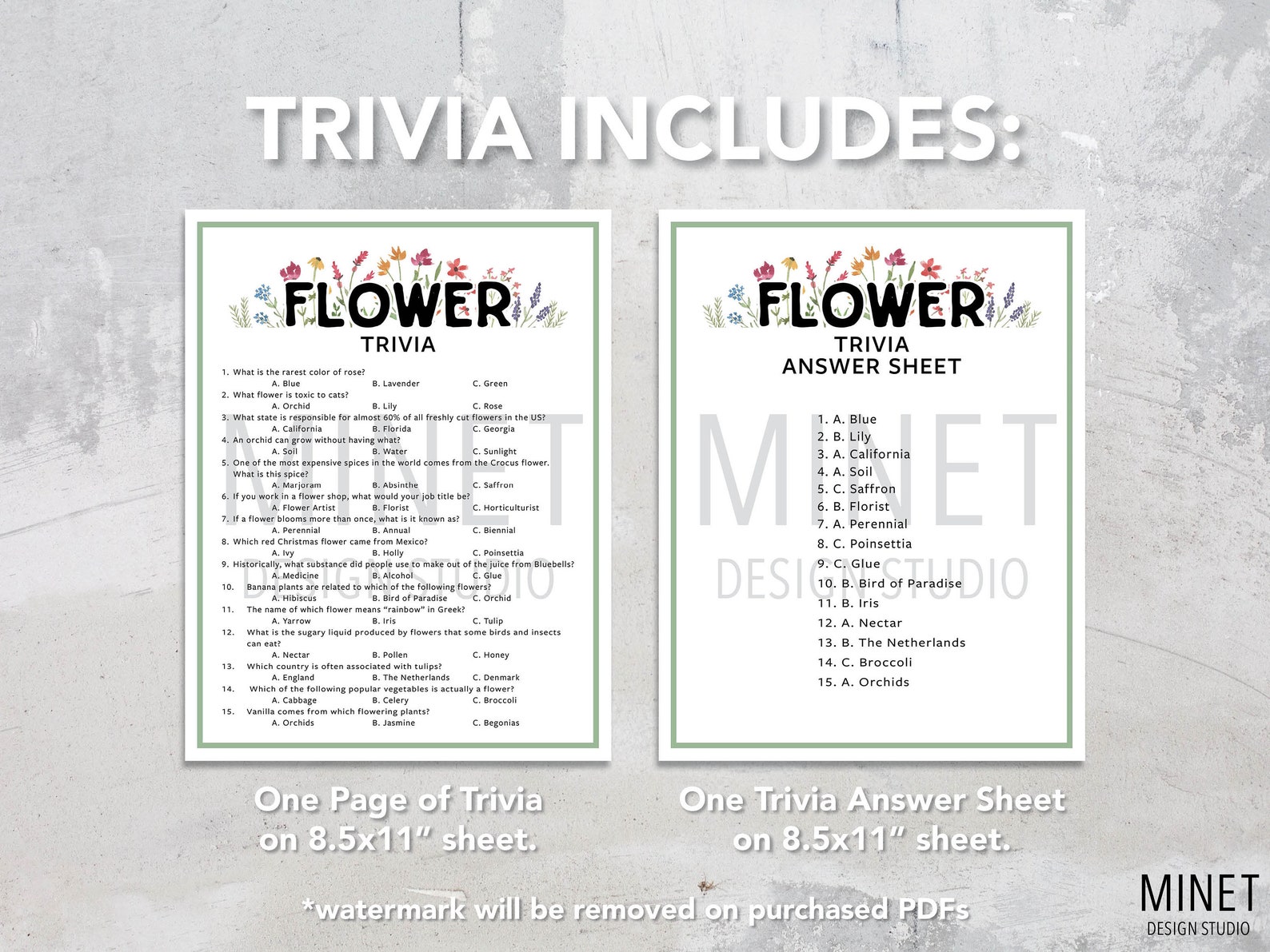 Flower Trivia Flower Trivia Game Printable Flower Trivia Flower Party