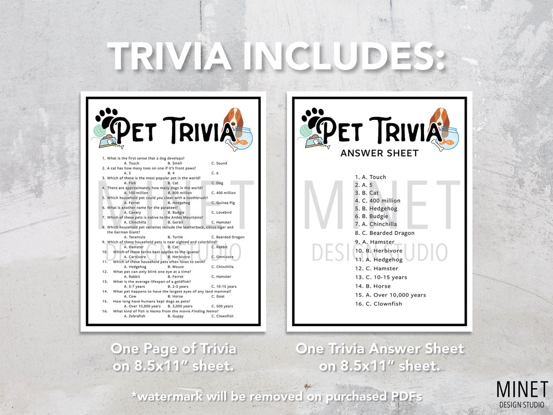 Pet Trivia Pet Trivia Game Printable Pet Trivia Pets Trivia Game
