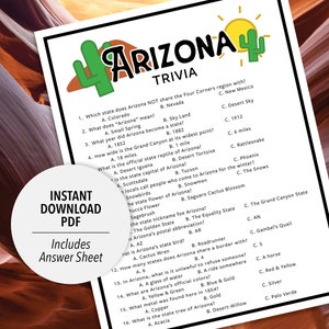 Trivia in Arizona | Triviaspel Arizona | Afdrukbare trivia uit Arizona | Verenigde Staten Trivia | Staten van de VS Trivia | Staatstrivia | Amerikaans thema