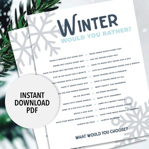 Winter Would You Rather Game | Winter Printable Game | Winter Theme Game | Christmas Game | Kids Would You Rather | Holiday Game | Printable